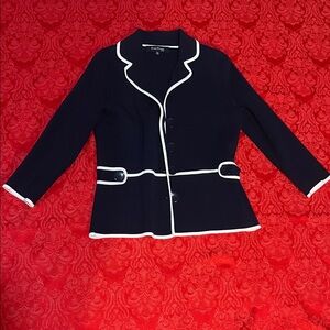 Evan Picone Navy Blazer with White Trim Petite Medium